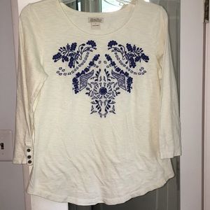 NWOT Lucky Brand cream embroidered top sz large